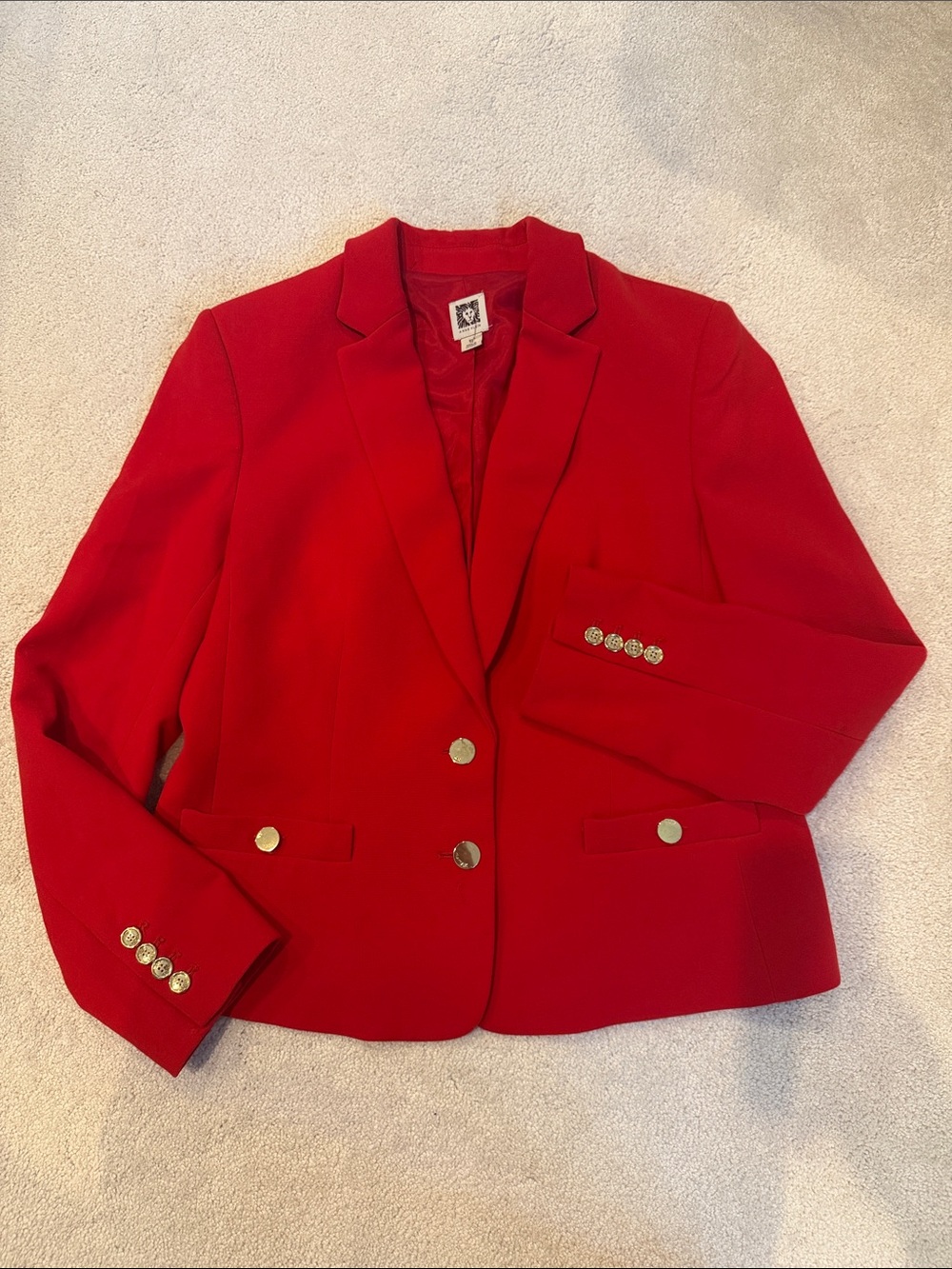 Anne Klein ❤️Red Single-Breasted Blazer with Gold Buttons